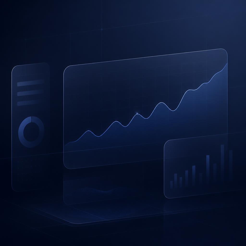 Abstract visualization of connected financial data panels